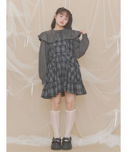 merry jenny(メリージェニー)の「サイドリボンチェックミニワンピース(ワンピース・レディース・ブラック/ブラウン・FREE)」の5枚目の写真