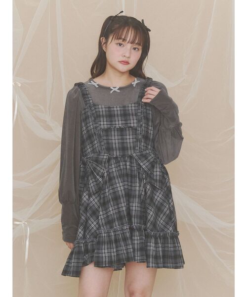merry jenny(メリージェニー)の「サイドリボンチェックミニワンピース(ワンピース・レディース・ブラック/ブラウン・FREE)」の8枚目の写真
