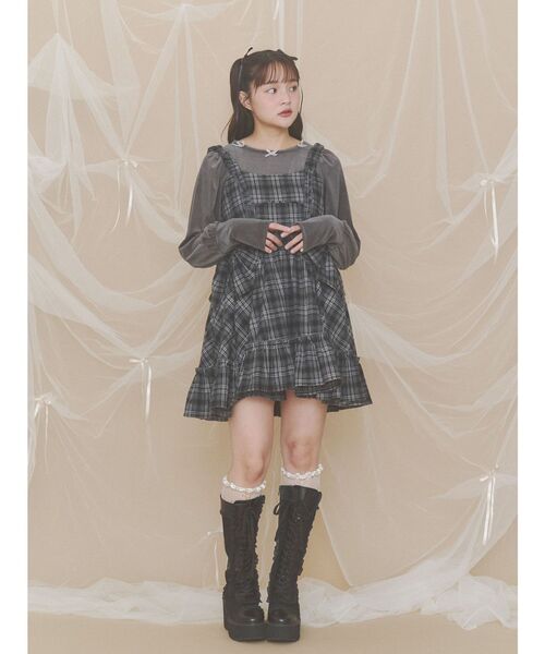 merry jenny(メリージェニー)の「サイドリボンチェックミニワンピース(ワンピース・レディース・ブラック/ブラウン・FREE)」の9枚目の写真