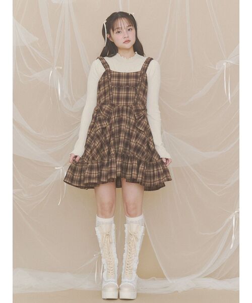 merry jenny(メリージェニー)の「サイドリボンチェックミニワンピース(ワンピース・レディース・ブラック/ブラウン・FREE)」の12枚目の写真