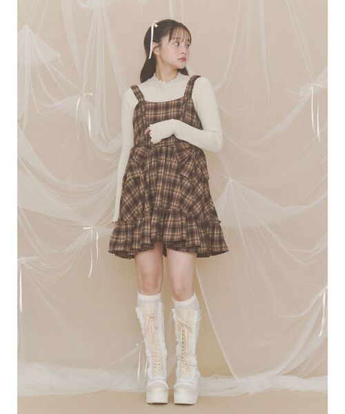 merry jenny(メリージェニー)の「サイドリボンチェックミニワンピース(ワンピース・レディース・ブラック/ブラウン・FREE)」の13枚目の写真
