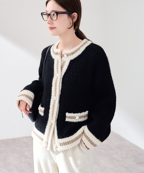 FRAMeWORK（フレームワーク）の「≪一部カラーWEB限定 / ≫BICOLOR CARDIGAN（カーディガン/ボレロ・レディース・グレー/ブラック/ベージュ・FREE）」の7枚目の写真