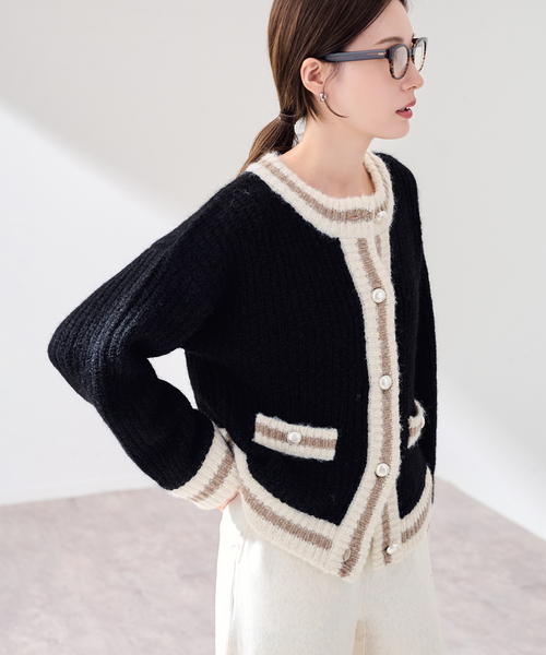 FRAMeWORK（フレームワーク）の「≪一部カラーWEB限定 / ≫BICOLOR CARDIGAN（カーディガン/ボレロ・レディース・グレー/ブラック/ベージュ・FREE）」の8枚目の写真