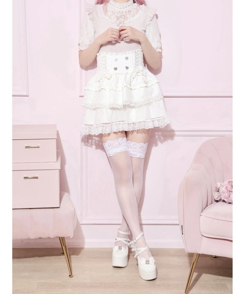NOEMIE（ノエミー）の「ダブルリボンスピンドルチュールティアードスカパン（スカート・レディース・オフホワイト/ブラック/サックスブルー/ピンク・M/S）」の2枚目の写真