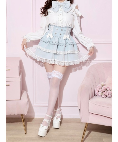 NOEMIE（ノエミー）の「ダブルリボンスピンドルチュールティアードスカパン（スカート・レディース・オフホワイト/ブラック/サックスブルー/ピンク・M/S）」の4枚目の写真