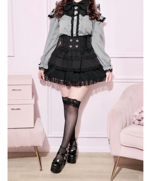 NOEMIE（ノエミー）の「ダブルリボンスピンドルチュールティアードスカパン（スカート・レディース・オフホワイト/ブラック/サックスブルー/ピンク・M/S）」の3枚目の写真