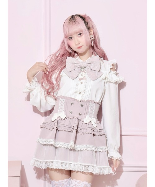 NOEMIE（ノエミー）の「ダブルリボンスピンドルチュールティアードスカパン（スカート・レディース・オフホワイト/ブラック/サックスブルー/ピンク・M/S）」の6枚目の写真