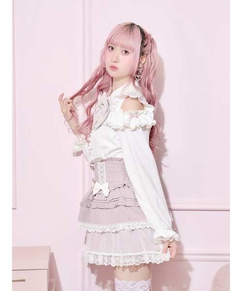 NOEMIE（ノエミー）の「ダブルリボンスピンドルチュールティアードスカパン（スカート・レディース・オフホワイト/ブラック/サックスブルー/ピンク・M/S）」の7枚目の写真