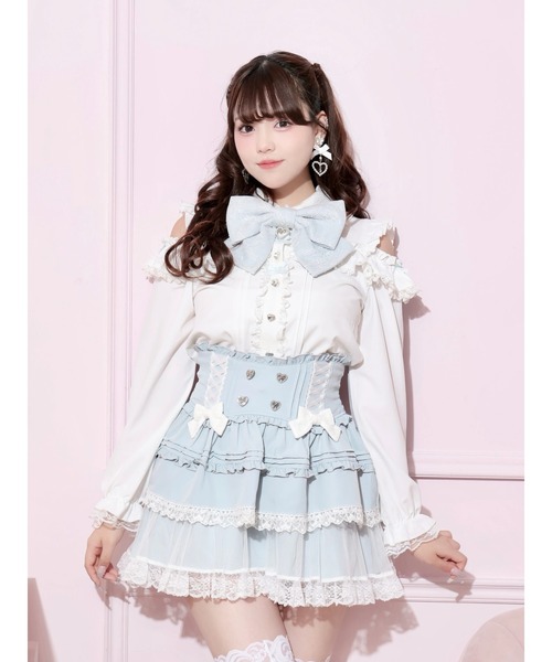 NOEMIE（ノエミー）の「ダブルリボンスピンドルチュールティアードスカパン（スカート・レディース・オフホワイト/ブラック/サックスブルー/ピンク・M/S）」の10枚目の写真