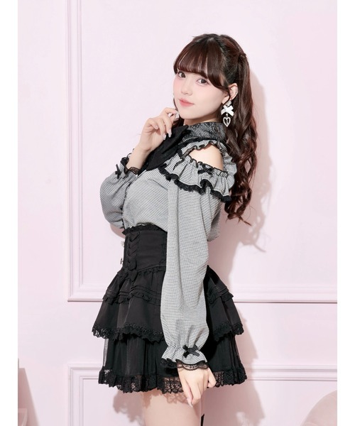 NOEMIE（ノエミー）の「ダブルリボンスピンドルチュールティアードスカパン（スカート・レディース・オフホワイト/ブラック/サックスブルー/ピンク・M/S）」の15枚目の写真