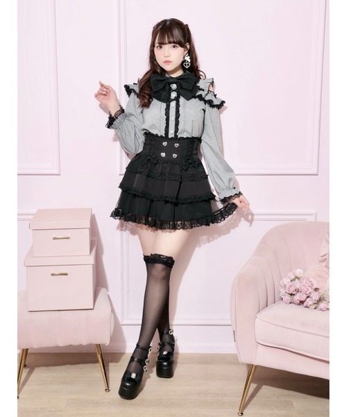 NOEMIE（ノエミー）の「ダブルリボンスピンドルチュールティアードスカパン（スカート・レディース・オフホワイト/ブラック/サックスブルー/ピンク・M/S）」の17枚目の写真