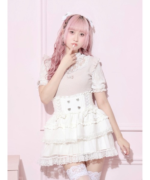 NOEMIE（ノエミー）の「ダブルリボンスピンドルチュールティアードスカパン（スカート・レディース・オフホワイト/ブラック/サックスブルー/ピンク・M/S）」の18枚目の写真
