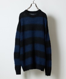 MOHAIR MIX KNIT WIDE STRIPED CREWNECK SWEATER / ウールモヘヤ ミックス ニット ワイドボーダー クルーネック セーター