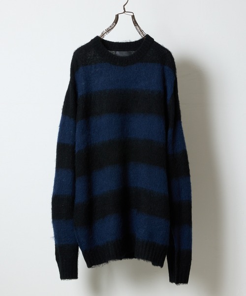 NUMBER (N)INE(ナンバーナイン)の「MOHAIR MIX KNIT WIDE STRIPED CREWNECK SWEATER / ウールモヘヤ ミックス ニット ワイドボーダー クルーネック セーター(ニット/セーター・メンズ・ネイビー系/ブラック×ホワイト/ブラック×パープル/ブラック×レッド/ブラック×グリーン・2/3/4)」の5枚目の写真