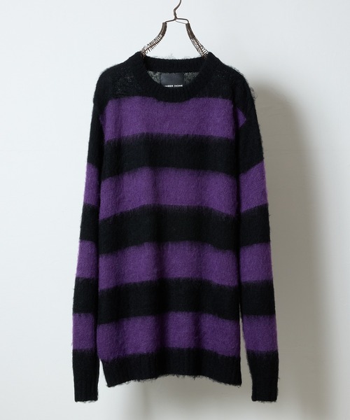 NUMBER (N)INE(ナンバーナイン)の「MOHAIR MIX KNIT WIDE STRIPED CREWNECK SWEATER / ウールモヘヤ ミックス ニット ワイドボーダー クルーネック セーター(ニット/セーター・メンズ・ネイビー系/ブラック×ホワイト/ブラック×パープル/ブラック×レッド/ブラック×グリーン・2/3/4)」の3枚目の写真