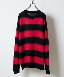 MOHAIR MIX KNIT WIDE STRIPED CREWNECK SWEATER / ウールモヘヤ ミックス ニット ワイドボーダー クルーネック セーター