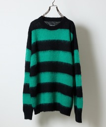 MOHAIR MIX KNIT WIDE STRIPED CREWNECK SWEATER / ウールモヘヤ ミックス ニット ワイドボーダー クルーネック セーター