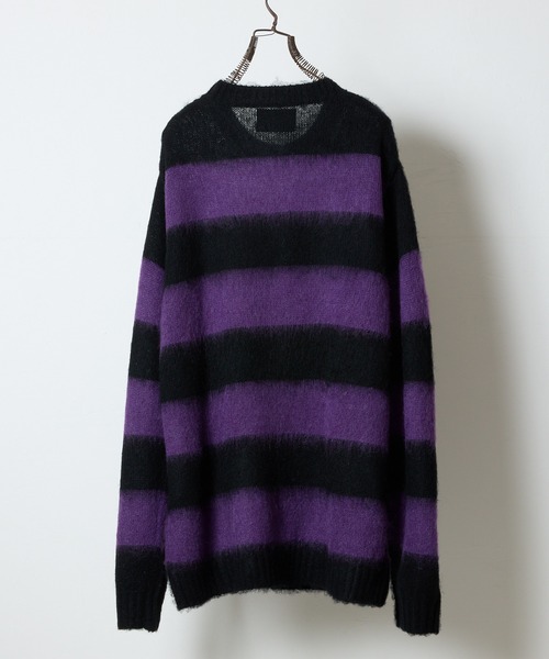 NUMBER (N)INE(ナンバーナイン)の「MOHAIR MIX KNIT WIDE STRIPED CREWNECK SWEATER / ウールモヘヤ ミックス ニット ワイドボーダー クルーネック セーター(ニット/セーター・メンズ・ネイビー系/ブラック×ホワイト/ブラック×パープル/ブラック×レッド/ブラック×グリーン・2/3/4)」の7枚目の写真