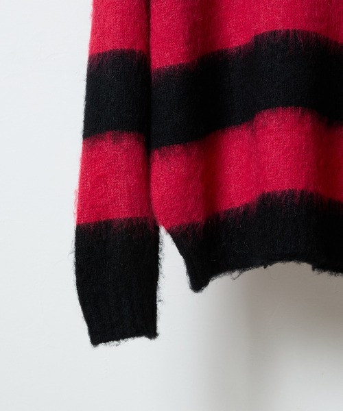 NUMBER (N)INE(ナンバーナイン)の「MOHAIR MIX KNIT WIDE STRIPED CREWNECK SWEATER / ウールモヘヤ ミックス ニット ワイドボーダー クルーネック セーター(ニット/セーター・メンズ・ネイビー系/ブラック×ホワイト/ブラック×パープル/ブラック×レッド/ブラック×グリーン・2/3/4)」の10枚目の写真
