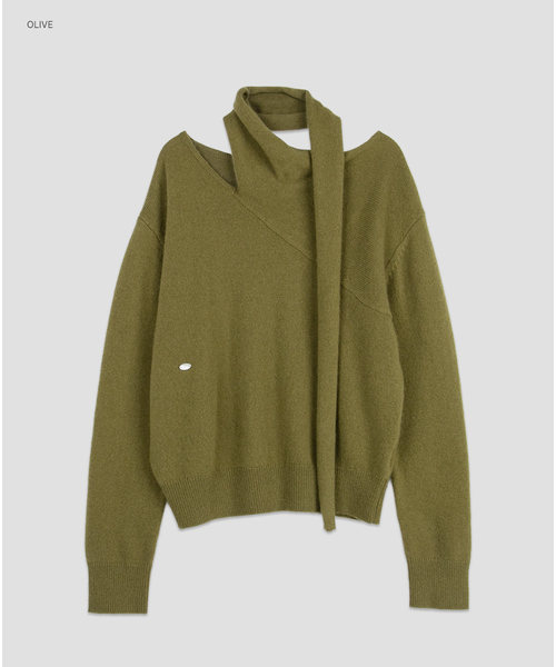 ATELIER NAIN（アトリエナイン）の「(T-7318)YAK BLENEDE MUFFLER KNIT（ニット/セーター・レディース・グレー/オリーブ/バーガンディー・FREE）」の2枚目の写真
