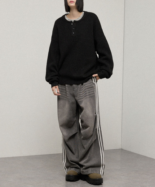 Alfred Alex(アルフレッドアレックス)の「【Alfred Alex】Oversized Henley Rib Knit / オーバーサイズ ヘンリーネックリブニット(ニット/セーター・メンズ・チャコールグレー/グレー/スミクロ/ダークブラウン/ブルー系/ワインレッド・M/L)」の12枚目の写真