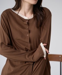 アシンメトリー タックデザイン カーディガン レイヤード風
