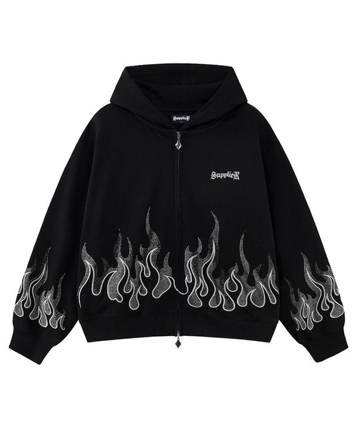 SUPPLIER(サプライヤー)の「SUPPLIER / サプライヤー FirePattern Rhinestone Zip Hoodie(パーカー・メンズ・レッド/ブラック・LARGE/MEDIUM)」の1枚目の写真