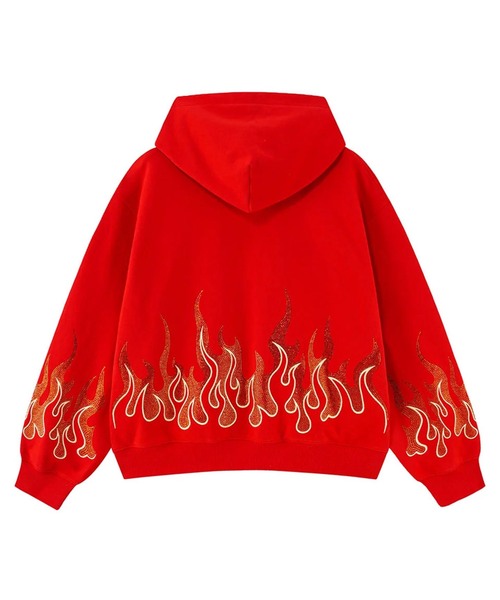 SUPPLIER(サプライヤー)の「SUPPLIER / サプライヤー FirePattern Rhinestone Zip Hoodie(パーカー・メンズ・レッド/ブラック・LARGE/MEDIUM)」の4枚目の写真