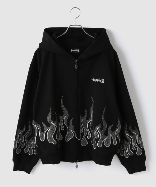 SUPPLIER(サプライヤー)の「SUPPLIER / サプライヤー FirePattern Rhinestone Zip Hoodie(パーカー・メンズ・レッド/ブラック・LARGE/MEDIUM)」の5枚目の写真