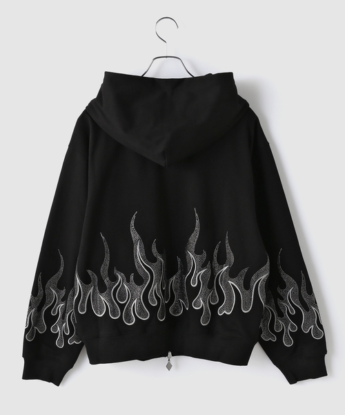 SUPPLIER(サプライヤー)の「SUPPLIER / サプライヤー FirePattern Rhinestone Zip Hoodie(パーカー・メンズ・レッド/ブラック・LARGE/MEDIUM)」の6枚目の写真
