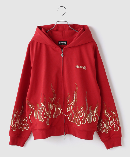 SUPPLIER(サプライヤー)の「SUPPLIER / サプライヤー FirePattern Rhinestone Zip Hoodie(パーカー・メンズ・レッド/ブラック・LARGE/MEDIUM)」の14枚目の写真