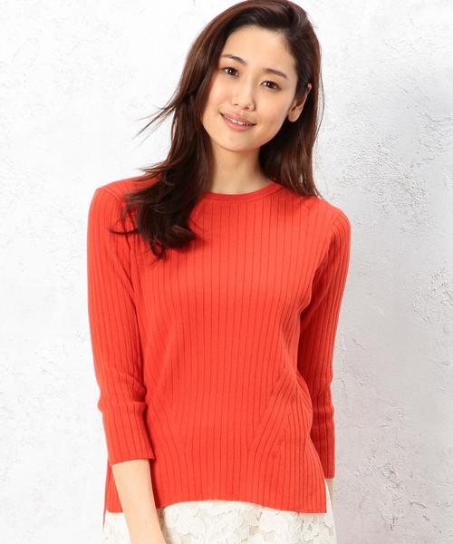 green label relaxing(グリーンレーベルリラクシング)の「CR HandWash ICE RIB C/N 7S PO ニット◆(ニット/セーター・レディース・オフホワイト/ライトグレー/オレンジ/ネイビー・FREE)」の4枚目の写真