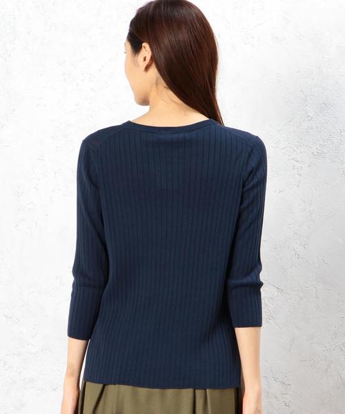 green label relaxing(グリーンレーベルリラクシング)の「CR HandWash ICE RIB C/N 7S PO ニット◆(ニット/セーター・レディース・オフホワイト/ライトグレー/オレンジ/ネイビー・FREE)」の10枚目の写真