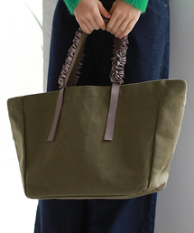 REAL CUBE | グログランリボンフリルハンドルトートバッグ【Lサイズ】　ショルダーストラップ付(トートバッグ)