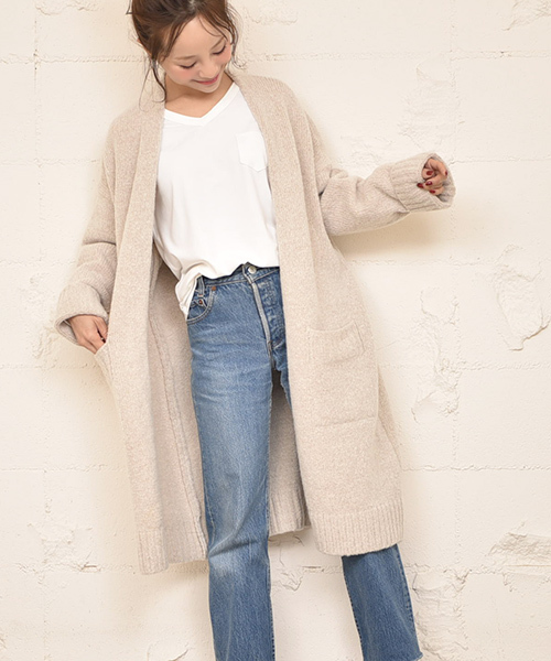 coca（coca）（コカ）の「淡いカラーの上品ニットカーディガン（カーディガン/ボレロ・レディース・グレー/ピンク/ベージュ・ONE SIZE）」の3枚目の写真