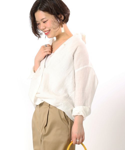 ivory court（アイボリーコート）の「フレンチリネンセイヒンゾメ 2WAY シャツ◆（シャツ/ブラウス・レディース・オレンジ/ネイビー/サックスブルー/ホワイト/カーキ/パープル・SMALL/MEDIUM）」の2枚目の写真