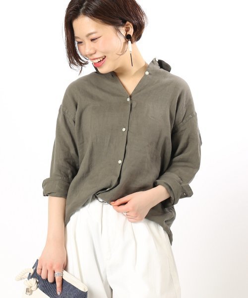 ivory court（アイボリーコート）の「フレンチリネンセイヒンゾメ 2WAY シャツ◆（シャツ/ブラウス・レディース・オレンジ/ネイビー/サックスブルー/ホワイト/カーキ/パープル・SMALL/MEDIUM）」の3枚目の写真