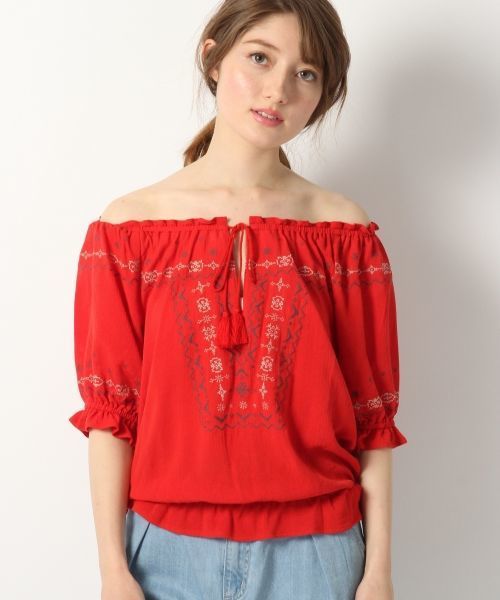 Heather（ヘザー）の「ボヘシシュウブラウス半袖　757609（シャツ/ブラウス・レディース・ブラック系その他/ホワイト系その他/レッド系その他・FREE）」の3枚目の写真