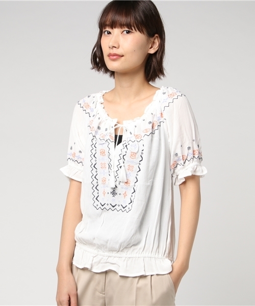 Heather（ヘザー）の「ボヘシシュウブラウス半袖　757609（シャツ/ブラウス・レディース・ブラック系その他/ホワイト系その他/レッド系その他・FREE）」の10枚目の写真