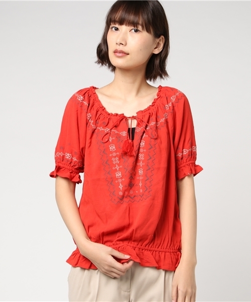 Heather（ヘザー）の「ボヘシシュウブラウス半袖　757609（シャツ/ブラウス・レディース・ブラック系その他/ホワイト系その他/レッド系その他・FREE）」の12枚目の写真