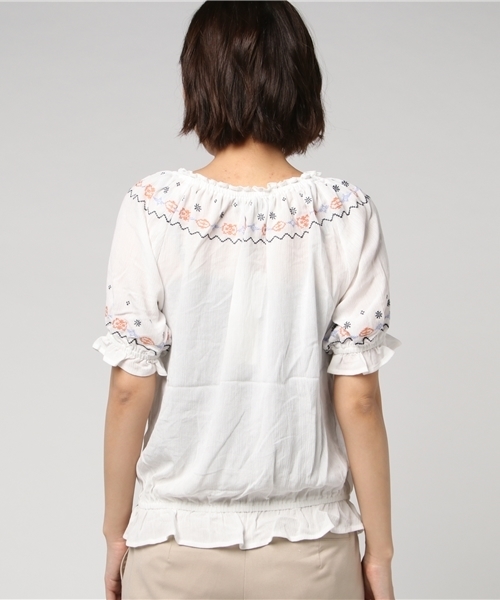 Heather（ヘザー）の「ボヘシシュウブラウス半袖　757609（シャツ/ブラウス・レディース・ブラック系その他/ホワイト系その他/レッド系その他・FREE）」の6枚目の写真