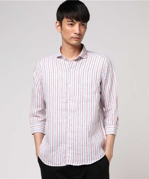 ivory court（アイボリーコート）の「700リネンストライプカッタウェイ7分袖◆（シャツ/ブラウス・メンズ・サックスブルー/イエロー/ホワイト・LARGE/MEDIUM/SMALL）」の17枚目の写真