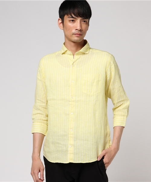 ivory court（アイボリーコート）の「700リネンストライプカッタウェイ7分袖◆（シャツ/ブラウス・メンズ・サックスブルー/イエロー/ホワイト・LARGE/MEDIUM/SMALL）」の10枚目の写真