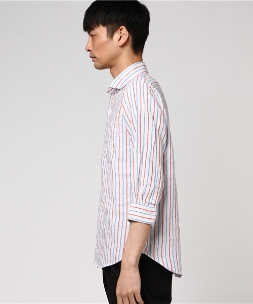 ivory court（アイボリーコート）の「700リネンストライプカッタウェイ7分袖◆（シャツ/ブラウス・メンズ・サックスブルー/イエロー/ホワイト・LARGE/MEDIUM/SMALL）」の4枚目の写真