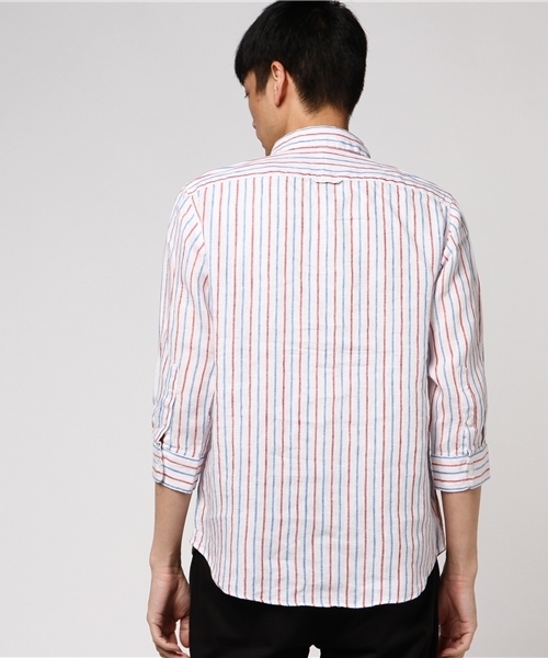 ivory court（アイボリーコート）の「700リネンストライプカッタウェイ7分袖◆（シャツ/ブラウス・メンズ・サックスブルー/イエロー/ホワイト・LARGE/MEDIUM/SMALL）」の5枚目の写真