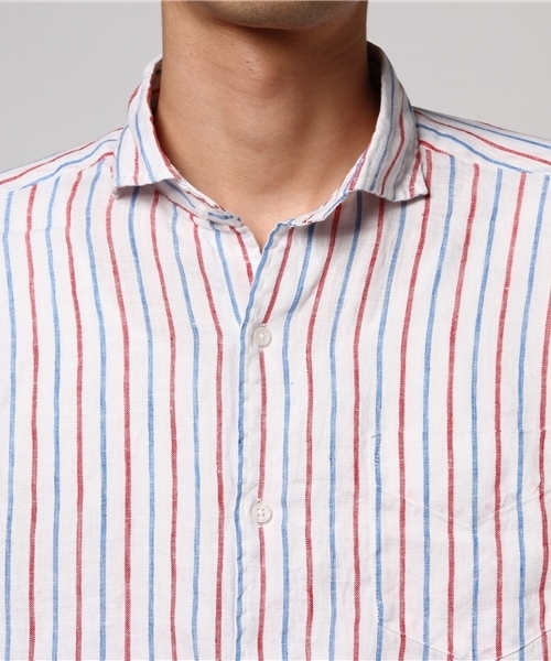 ivory court（アイボリーコート）の「700リネンストライプカッタウェイ7分袖◆（シャツ/ブラウス・メンズ・サックスブルー/イエロー/ホワイト・LARGE/MEDIUM/SMALL）」の6枚目の写真