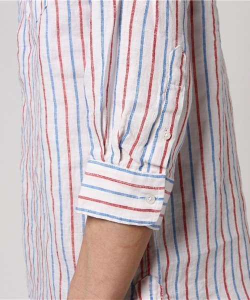 ivory court（アイボリーコート）の「700リネンストライプカッタウェイ7分袖◆（シャツ/ブラウス・メンズ・サックスブルー/イエロー/ホワイト・LARGE/MEDIUM/SMALL）」の7枚目の写真