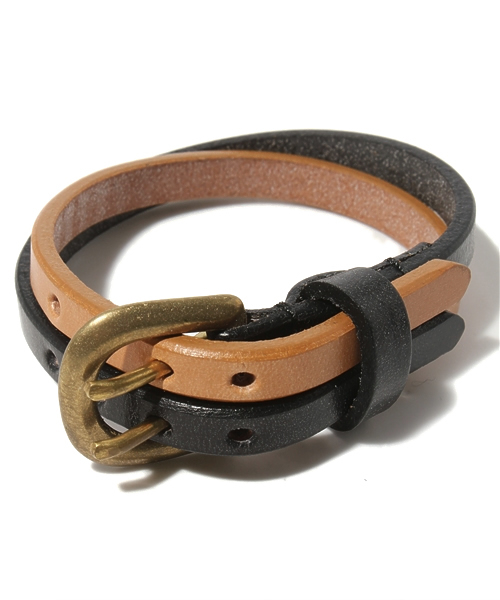 BEAMS（ビームス）の「BEAMS / 2連ブライドルブレス（ブレスレット・メンズ・ブラック/ライトブラウン/ダークグリーン・ONE SIZE）」の2枚目の写真
