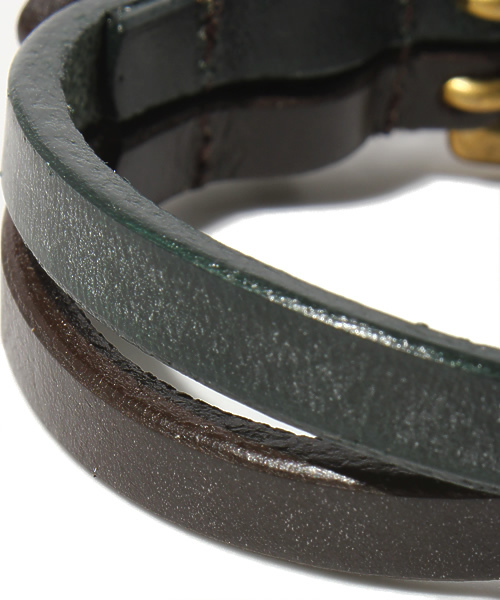 BEAMS（ビームス）の「BEAMS / 2連ブライドルブレス（ブレスレット・メンズ・ブラック/ライトブラウン/ダークグリーン・ONE SIZE）」の6枚目の写真