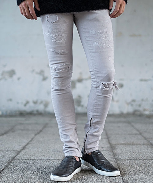 FUGA（フーガ）の「リメイク加工裾ZIPストレッチスキニーカラーパンツ